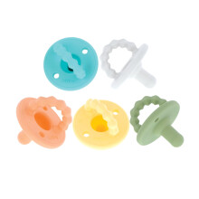 Nuby Silicone Softees Fopspeen en Bijtringen - (5-Pack) Siliconen Fopspeen en Bijtringen - 0+ Maanden - Neutrale Kleuren