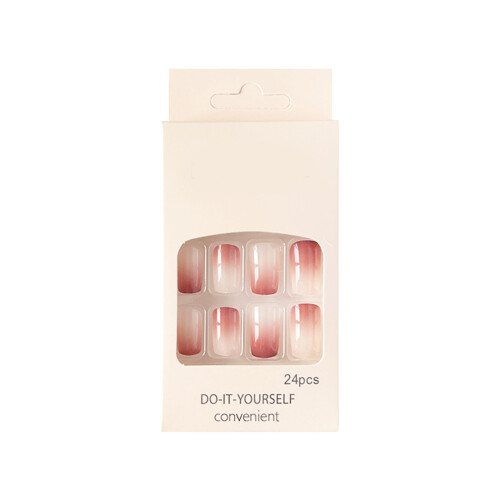 Unhas postiças infantis degradê em tons de damasco e pêssego, com cola transparente (1ml).