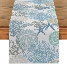 Coral linen table runner 13" x 72" geometric design