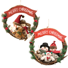 Snowman Wreath Grapevine 14.17 Inch with 3 Snowmen and Pine