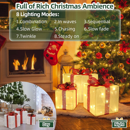 Lighted Gift Boxes Set of 3 with 50 Warm White Lights 2