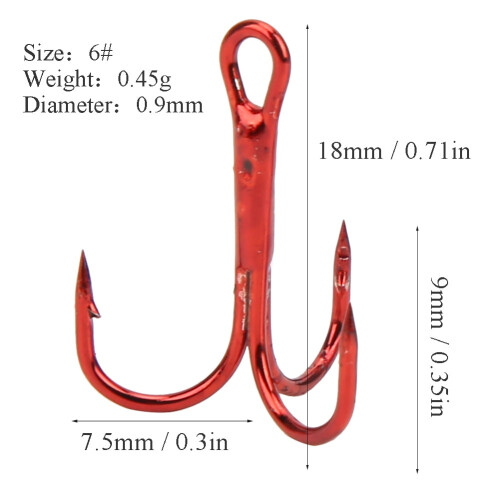 Fishing Hook Red Treble Hook High Carbon Steel 100pcs 1