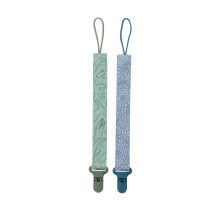 Nuby Pacifinder Fopspeen Clip - (2-Pack) - Fopspeenhouder met Haaklus - Blauwe Stippen en Groene Dinosaurus