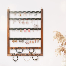Solid Wood Jewelry Organizer Wall Mounted Brown