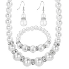 Silver Pearl Rhinestone Necklace Set with Bracelet and