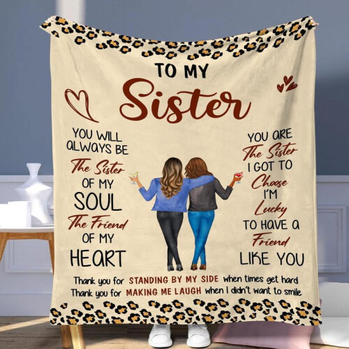 Κουβέρτα με γράμμα και μοτίβο καρδιάς "To My Sister", απαλή και ζεστή φανελένια