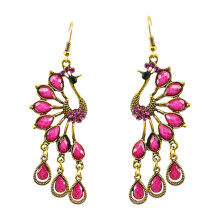 Pendientes retro bohemios de resina con diamantes de imitación (par)