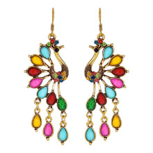 Pendientes retro bohemios de resina con diamantes de imitación (par)