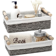 Wicker Storage Basket Grey Set of 2