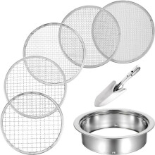 Soil Sifter Riddle Sieve Set for Gardening with 5 Sizes 8 Inch Diameter 1/3/6/9/12mm Interchangeable Meshe