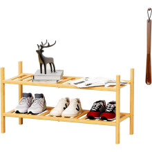 Bamboo Shoe Rack 2-Tier with Shoe Horn Black