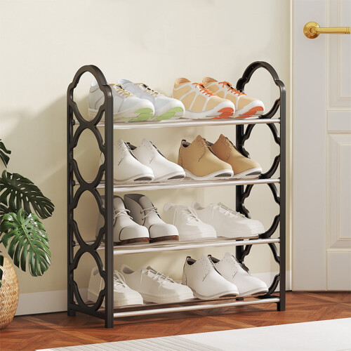 Metal Shoe Rack with Wheels Black 3-Tier