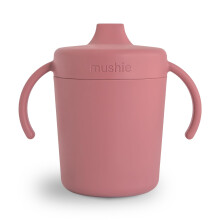 mushie Tazza Sippy Trainer | Prodotto in Danimarca | Coperchio a prova di perdite & Manici | 6 Mesi + (Rosa Polveroso)