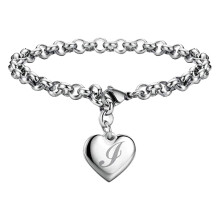 Stainless Steel Heart Charm Bracelet with Alphabet Letters