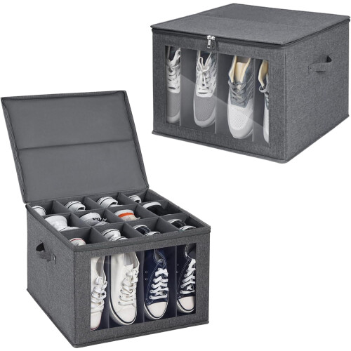 Shoe Organizer Fabric Storage Box with Clear Window 2 Pack