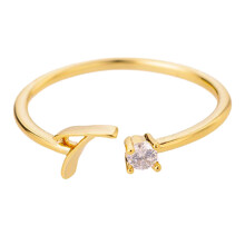 Gold personalized rhinestone initial ring for women