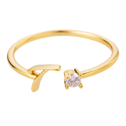 Gold personalized rhinestone initial ring for women