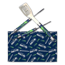 NORTHWEST Offically Licensed Seattle Seahawks NFL 3 Piece BBQ Grill Set - Spatula, Tongs and Towel, Scatter Print