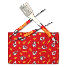 NORTHWEST Offically Licensed Kansas City Chiefs NFL 3 Piece BBQ Grill Set - Spatula, Tongs and Towel, Scatter Print