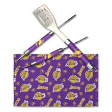 NORTHWEST Offically Licensed Los Angeles Lakers NBA 3 Piece BBQ Grill Set - Spatula, Tongs and Towel, Scatter Print