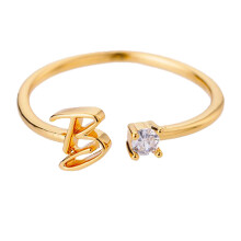 Gold personalized rhinestone initial ring for women