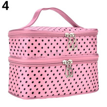 Women's large pink double-deck cosmetic bag