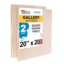Pannelli di Legno Grezzi U.S. Art Supply per Pittura, 2 Pack 20x20 pollici - Pannelli in Legno di Betulla 1-1/2" Profondi