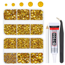 qiipii Goldgelbe Harzstrasssteine für Basteln 2mm 3mm 4mm 5mm 6mm Non-Hotfix