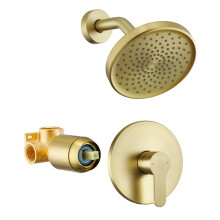 Tohlar Gouden Douchekraan Set met 6 Inch Regendouchekop en Moderne Trim Kit in Geborsteld Goud