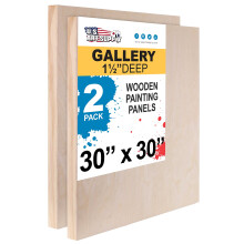 U.S. Art Supply Onbehandelde Houten Panelen voor Schilderen, 2 Pack van 30x30 inch - Gallery Berken Houten Schildersezels 1-1/2" Diep