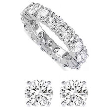 Round Cut Eternity Band and Stud Set 18k White Gold Plated