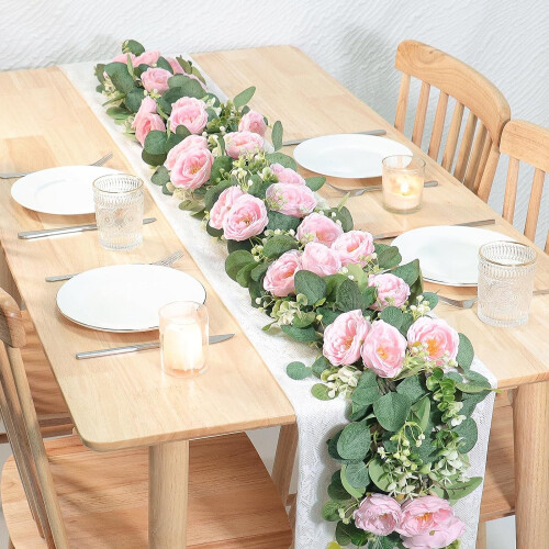 Artificial Eucalyptus Garland with Pink Roses 2 Pack 1