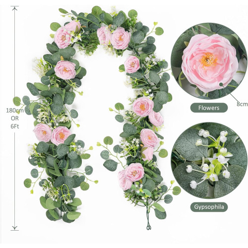 Artificial Eucalyptus Garland with Pink Roses 2 Pack 2