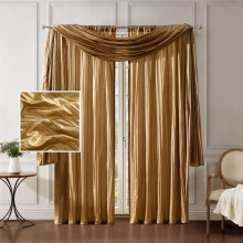 Elrene Home Fashions Athena Faux Crushed-Silk Window Curtain Panel and Valance Set, 52"x84" (2 Panels) & 1 Valance, Gold