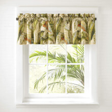 Tommy Bahama - Valance, Cotton Window Treatment, Coastal Design with Coral Accents (Palmiers Green, 72" x 15")