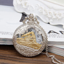 Vintage bronze steam train pocket watch with chain
