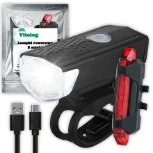 2x LED cykellygte for- og baglygte genopladelige USB cykellygtesæt