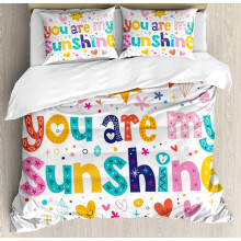 Duvet Cover Set Love Print 3-Piece Pink Aqua