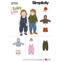 Simplicity Baby Jacke, Weste, Hut und Latzhose Nähmuster, Größen XXS-L