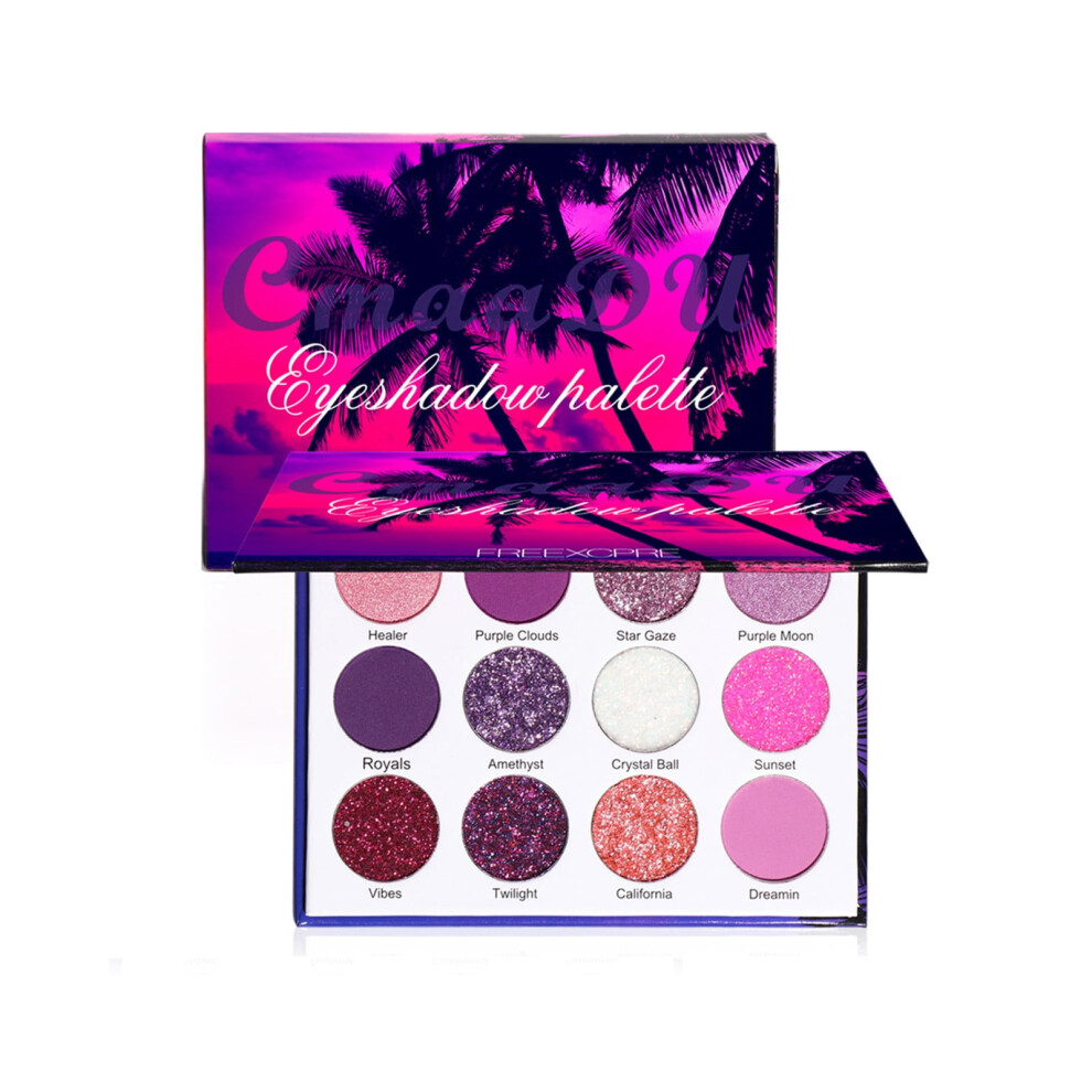 Purple eyeshadow palette shiny matte metallic glitter 12