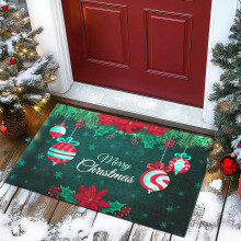 TYUU Christmas Doormat, Outdoor & Indoor Merry Christmas Door Mat Outside Holiday Door Mats for Front Door Entrances, 24"x36", Dark Green