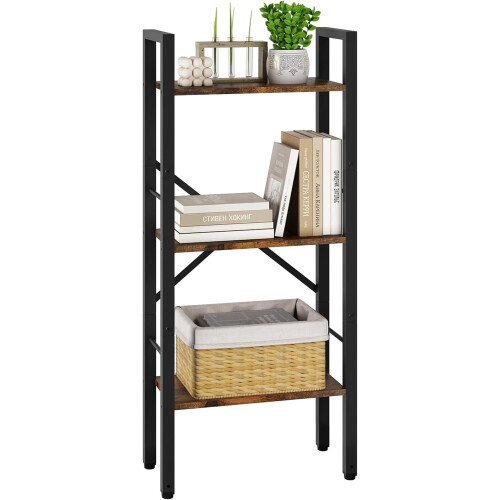 Ladder Shelf Metal Frame Rustic Brown 3 Tier
