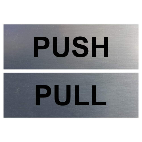 Panneau de porte horizontal PUSH et PULL avec adhésif (Moyen 1,5" x 4,5", Argent brossé) 1 Pack
