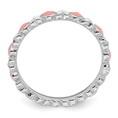 Sterling Silver Heart Ring Pink White Enamel 1