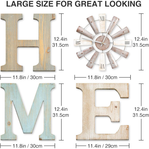 Farmhouse windmill clock wall sign black rustic 1