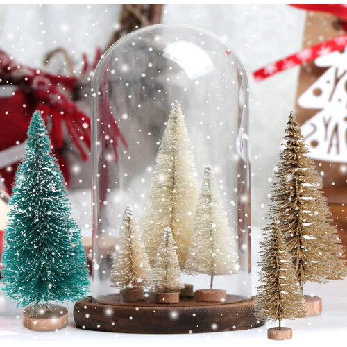 Mini Christmas Trees with Wooden Base 8 pcs 2