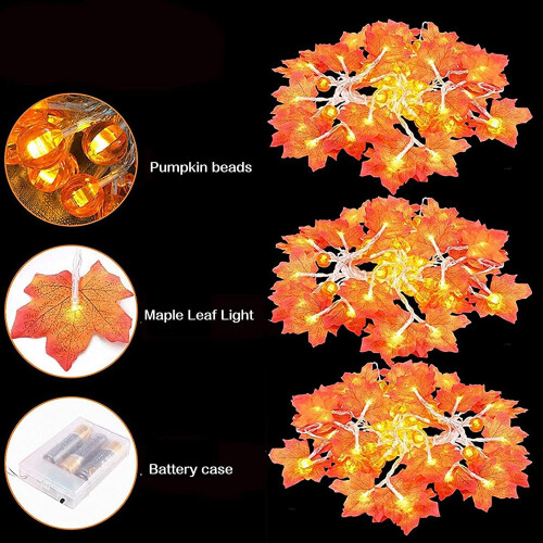 ZOELNIC Halloween maple leaf string lights 20LED orange 1