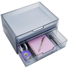 STORi STAX Stapelbare Organizer-Schubladen (2er Set) Klassisches Grau | 12,5" Breit | Inkl. Offener & Geteilter Schublade