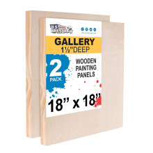 U.S. Art Supply Obehandlade Träliknande Paneler för Målning, 2-pack 18x18 tum - Gallery Björk Träcanvas 1-1/2" Djup - Mixed-Media