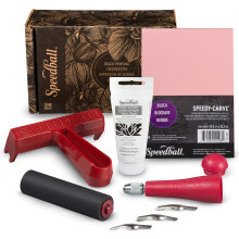 Speedball Block Printing Fabric Starter Kit, 7 Pieces - Includes Ink, Hard Brayer, Lino Handle and Cutters, Speedy-Carve Relief Carving Rubber